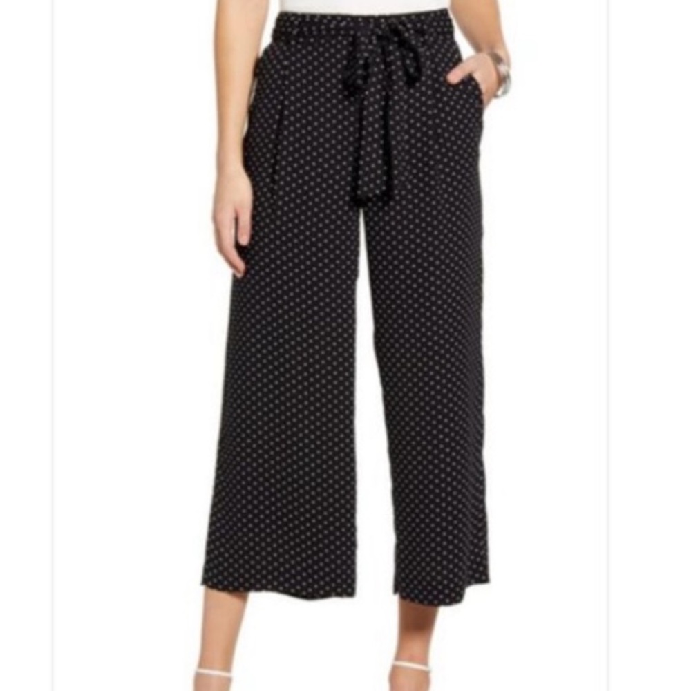 Halogen Women's Wide Leg Black Polka Dot Pants